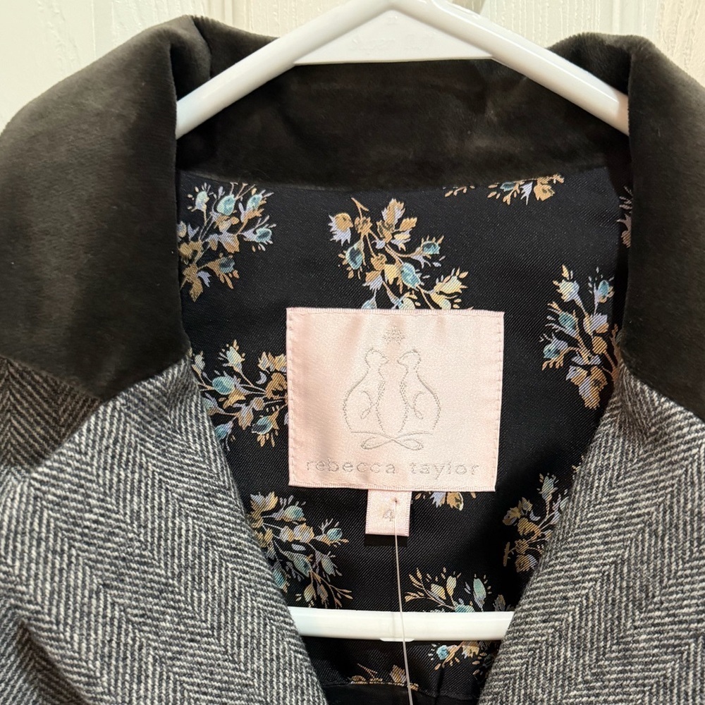 Rebecca Taylor Grey Herringbone Tailored Blazer Jacket Sz 4 NWT $372 - Picture 3 of 7
